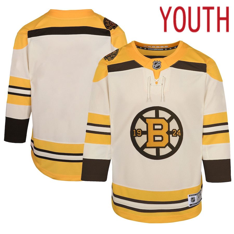 Youth Boston Bruins Cream 100th Anniversary Premier NHL Jersey->->Youth Jersey